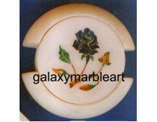 Marble inlay coaster set with simple design having rose flower in lapislazuli 3" Cs-3